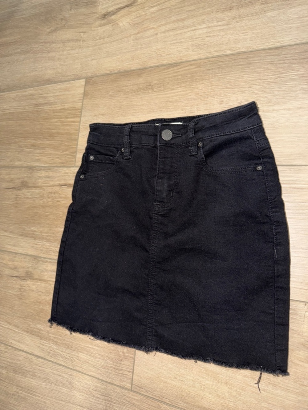 Garage Black Denim Mini Skirt with Raw Hem size xsmall - Picture 2 of 6